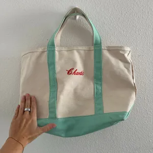 Vintage LL Bean canvas tote teal embroidered chaotic thumbnail 5