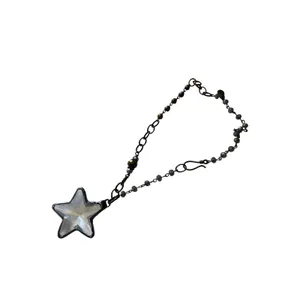 Star Pendant Necklace Celestial Y2K Boho Statement Gunmetal Gray thumbnail 3