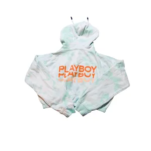 Playboy x Missguided Crop Hoodie Sweatshirt Zip Neck Green Tie Dye Size Small thumbnail 4
