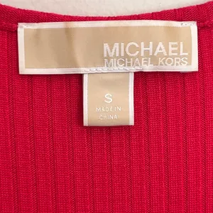 Michael‎ Michael Kors Ribbed Knit Midi Dress Red Pink Ring Shoulder Belted Small thumbnail 6