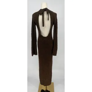 Honor The Gift Brown Fuzzy Knit Open Back Maxi Dress Medium NWT‎ thumbnail 7