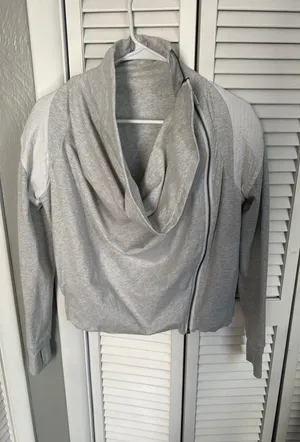 Lululemon Sway Moto Jacket in light gray and white. thumbnail 1