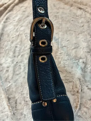 Vintage Coach Chelsea Navy Pebbled Leather East/West Duffle Baguette 14700 thumbnail 6