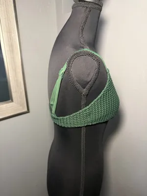 Aerie Textured V Scoop Triangle Green Bikini Top Medium thumbnail 5