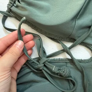 Aerie‎ olive green eyelet deep v-neck strappy one piece swimsuit bathing suit L thumbnail 5
