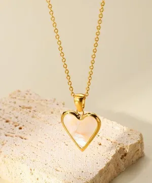 Stainless Steel Mother of Pearl Heart Pendant Necklace thumbnail 1