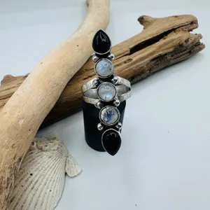 Moonstone & Onyx Sterling Silver Plated Statement Ring Size 6 thumbnail 6