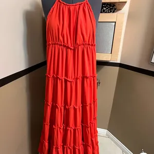 Maxi Dress Halter Boho chic Romantic Tiered Orange M Fairy Cottage Core Festival thumbnail 6