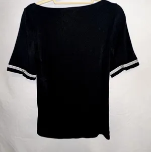 Ralph Lauren Black Silver Short Sleeve Button Detail Size Medium Blouse Cotton thumbnail 1
