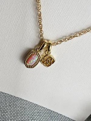 Kendra Scott Mini Elisa Dira Gold Necklace Light Pink Lab Grown Opal thumbnail 3
