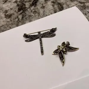 Lot Of 2 Vintage - Modern Insect Brooch Pins - Butterfly / Dragonfly Rhinestone thumbnail 3