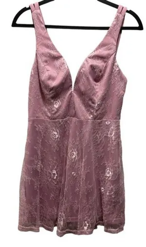 Lulus Womens Fueled By Love Mauve Purple Lace Skater Dress Size Medium thumbnail 1