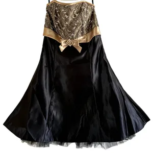 Jessica McClintock Gunne Sax Prom Dress Strapless Embellished Lace Gold Black 7 thumbnail 2