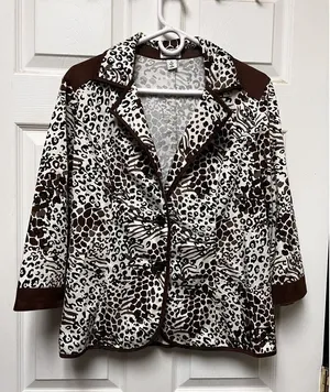 D.R. by David Rodriguez‎ Women Medium Mixed Animal Print 3/4 Sleeve Blazer Brown thumbnail 1