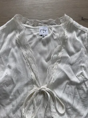 Polly white satin tie-front crop top coquette romantic Y2K fairycore style thumbnail 2