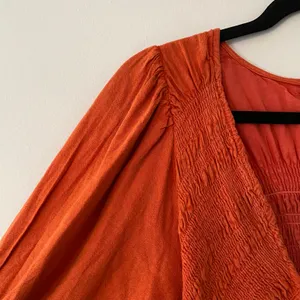 Free People Red Orange String of Hearts Button Down Puff Sleeve Maxi Dress Small thumbnail 4