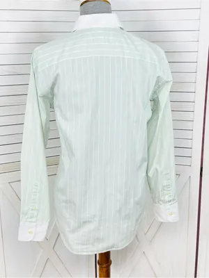 Lauren Ralph Lauren Pinstripe Button Up‎ Shirt Green White Size 6 Preppy Oxford thumbnail 4