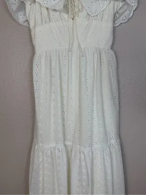 Roberta Vintage 70’s White Cotton Eyelet Lace Tiered Maxi Sundress 7 Cottage thumbnail 3
