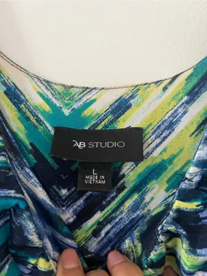 AB Studio Blue Green Abstract Maxi Dress Large Stretch Sleeveless Vacation Resort Flowy thumbnail 4