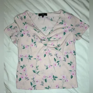 VIBE pink floral print short-sleeve top thumbnail 1