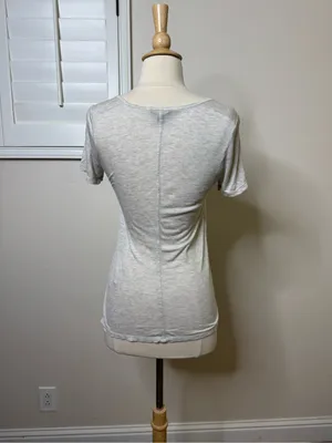 Banana Republic Light Gray Scoop Neck Short Sleeve Tee thumbnail 3