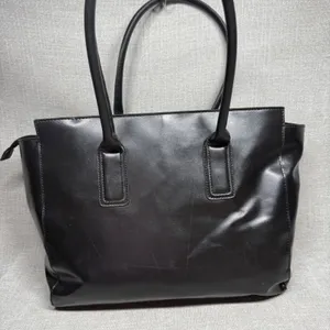 Merona Leopard Print Tote Bag Faux‎ Leather Black Animal Print Handbag Large thumbnail 2