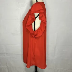 Zac & Rachel Womens Sleeveless Red Blouse V-Neck Flutter Sleeve Size L thumbnail 4