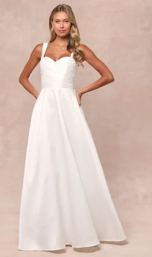 Lulus Modern Affection White Taffeta Pleated Sleeveless Maxi Dress Bridal Size M thumbnail 1