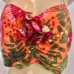 New Joie Floral Crop Top Sz L Smocked Camisole Orange Flower NWT thumbnail 2