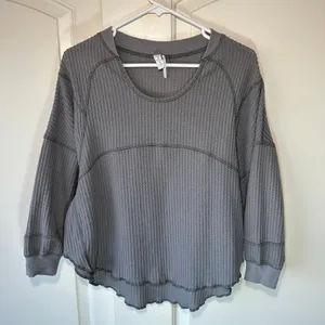 Out From Under Cleo Cozy Thermal Oversized Top Waffle‎ Knit Scoop Neck Gray XS thumbnail 2
