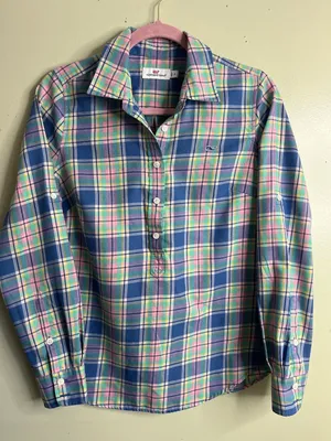Vineyard Vines Plaid Popover Shirt Blue Pink Green Button Front Long Sleeve SZ 6 thumbnail 1