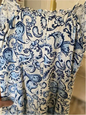 Zara Paisley Linen Smocked Boho Maxi Dress XS Coastal Nautical Breezy Italy Chic thumbnail 4
