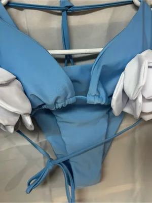 SHEIN Blue Bikini with Cream Floral Appliqués thumbnail 2