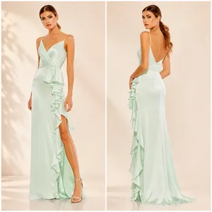 Mac Duggal Pistachio Green Satin Ruffled Maxi Dress 67815 Size 6 Sleeveless thumbnail 2