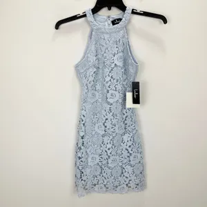 Lulus Love Poem Light Blue Lace Mini Dress Party Cocktail Romantic XS NWT thumbnail 5