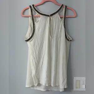 Express Beaded Tank Top Cream Sleeveless Blouse Size XL (A6) thumbnail 5