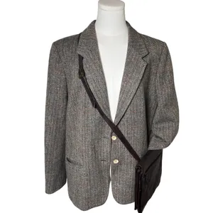 Vintage Academia Tweed Blazer Brown Herringbone‎ Haggar Women 14 thumbnail 4