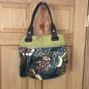 Fossil Large Wax Canvas Key-Per Shoulder Bag Tote Floral Print Pockets 15X14 thumbnail 4