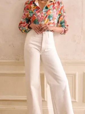 Sezane Wide Leg White Denim Jeans Size 40 or 8 thumbnail 14