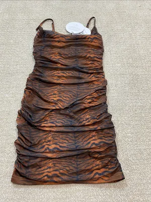 Princess Polly Brown Tiger-Print Ruched Mini Dress Size 2 thumbnail 15