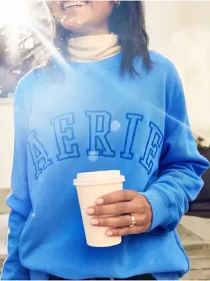 Aerie The Sweat Everyday Blue Logo Crewneck Sweatshirt thumbnail 1