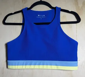 WILO Active Sports Bra Womens Large Blue Colorblock‎ Athletic Yoga Gym thumbnail 1
