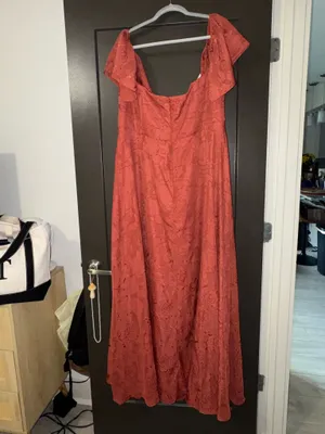 Azazie Off-Shoulder Rust Floral Jacquard Gown with Front Slit thumbnail 7