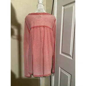 We The Free Free People Pink Waffle Knit Henley Thermal Top Long Sleeve Womens M thumbnail 3