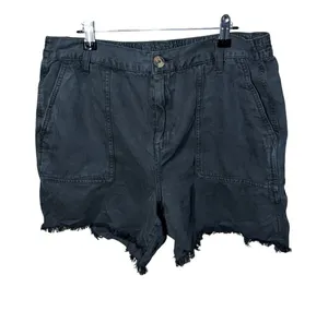 Aerie Womens Faded Black Lyocell Linen Blend Raw Hem Shorts Size Medium Relaxed thumbnail 1