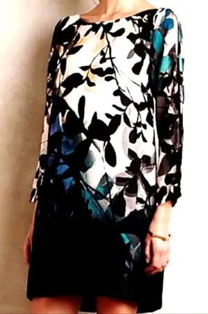 Maeve Anthropologie Shift Dress Womens sz M Shaded Garden long sleeve‎ black thumbnail 1