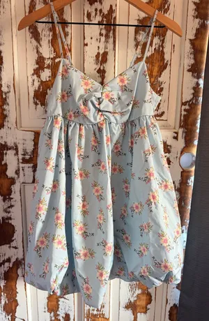 Free People In A Bubble Mini Dress Light Blue Floral Sz S Coquette Cottagecore thumbnail 1