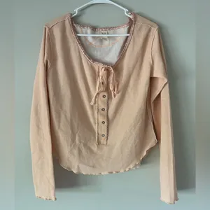 We The Free People Pink Cecelia Coquette Henley Bow Long Sleeve Top Size Large thumbnail 2