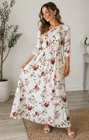White Floral Maxi Dress Cottagecore Romantic Bridal Shower Spring M thumbnail 1