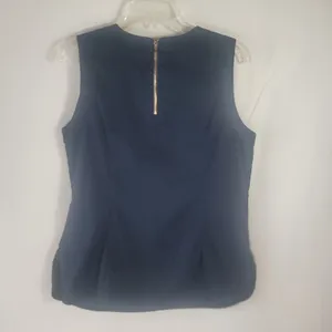 Ann Taylor Navy Blue Sleeveless Shell Blouse Classic Round Neck Career Top M thumbnail 5